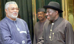 Library photo-President Rawlings and Nigerian Former President Goodluck Jonathan